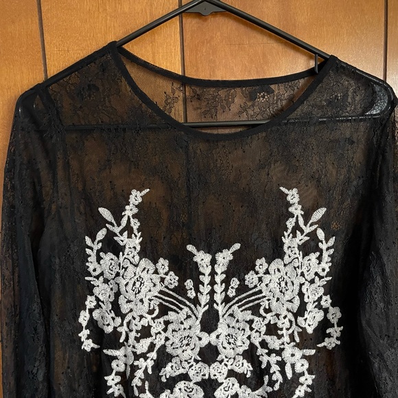 Rare For Love and Lemons black embroidery sheer see through mesh lace top - Picture 2 of 10